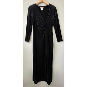 Vintage Robbie Bee Maxi Dress Petite Size 8 Black Velvet Ruched Gothic Romantic